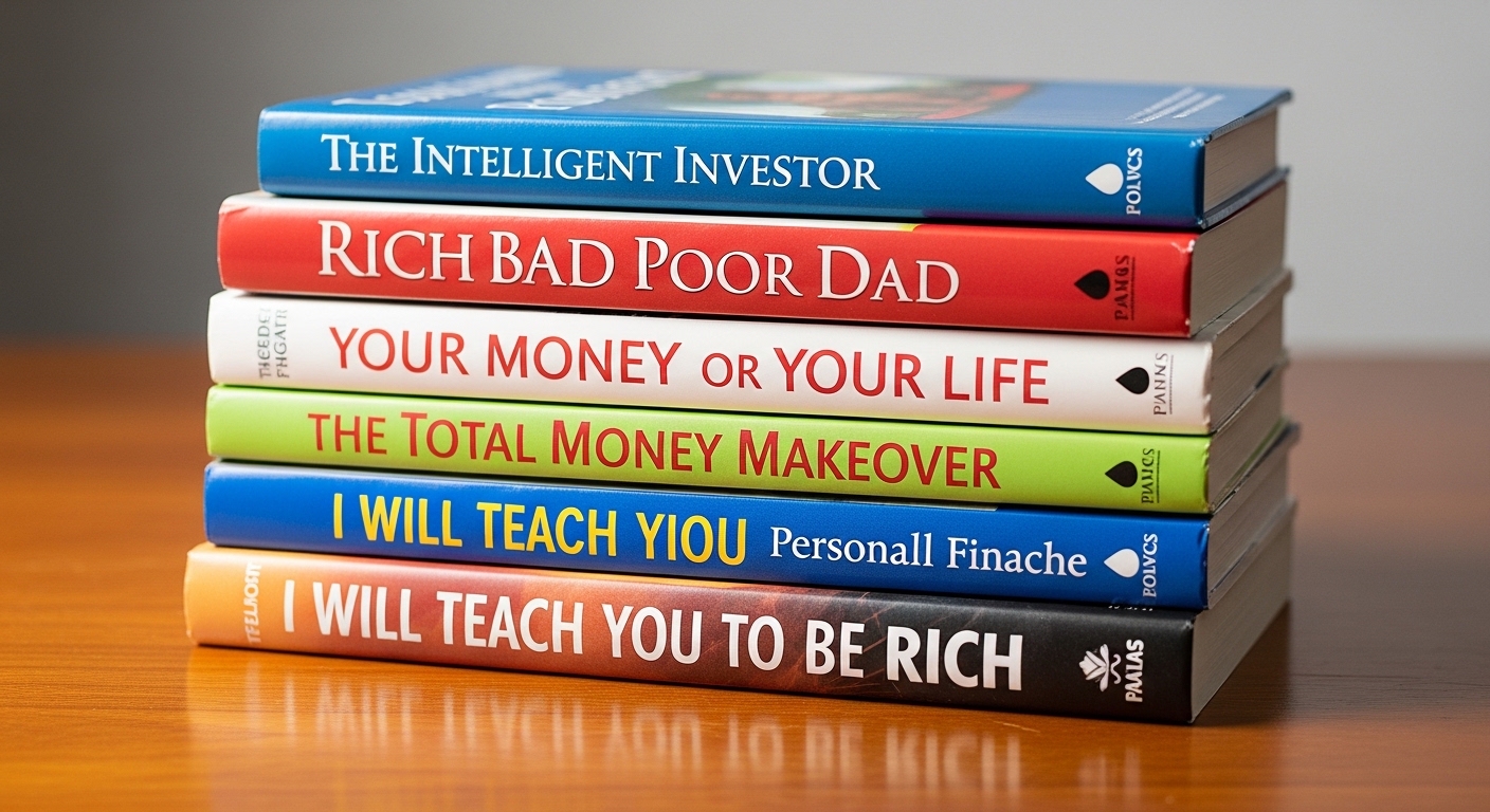 Pila de libros sobre finanzas personales en español apilados en una mesa