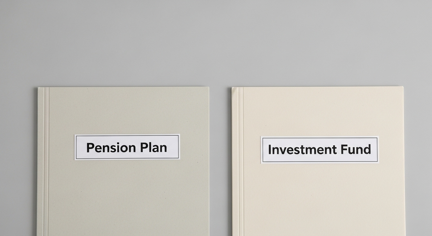 Dos carpetas comparativas de plan de pensiones y fondo de inversión sobre escritorio
